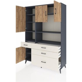 Resim Hyperion Dolap 9 Raflı 4 Çekmeceli 4 Kapaklı 132x44x195 Antrasit-çam/aytaşı Atlas Çam/aytası - Antrasıt 