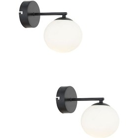 Resim Elvin Siyah Küre Beyaz Camlı Banyo 2'li Aplik Seti Beyaz 