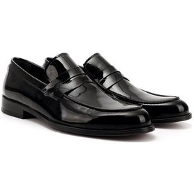 Resim Gönderi R Siyah Rugan Kösele Taban Hakiki Deri Loafer Ayakkabı Sıyahrugan 