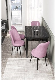 Resim Canisa Concept Kor Serisi, 70x114 Açılabilir Yemek Masası Takımı, Siyah Mermer Desen Masa Ve 4 Pembe Sandalye Masa Siyah Mermer Sandalyeler Pembe 