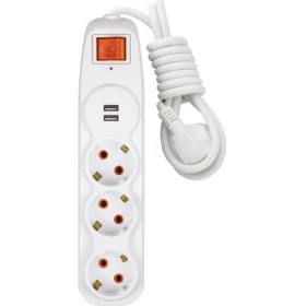 Resim Nilson Quattro 3'lü Akım Korumalı Anahtarlı Topraklı Çocuk Korumalı Grup Priz 2'li USB Hızlı Şarj Destekli 1.5 Metre 