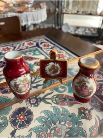 Resim Vintage Limoges France Bordo Altın Varaklı Minyatür Set - 2 Adet Vazo ve Şövale Obje 