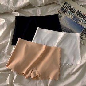 Resim 3 Parça Dikişsiz Tek Renk Kadın Orta Bel Rahat Boxer, Basit ve Konforlu İç Çamaşırı 