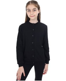 Resim Toontoy Kız Çocuk Bisiklet Yaka Düğmeli Örme Hırka - 2 İplik Siyah 