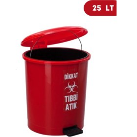Resim 25 Litre Pedallı Plastik Atık Kutusu, Kırmızı, Iç Kovalı 
