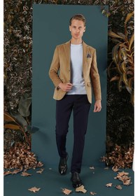 Resim Efor Camel Kadife Slim Fit Çift Yırtmaçlı Mono Yaka Casual Ceket CAMEL 
