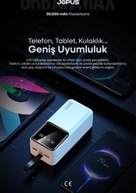 Resim Jopus 30000mAh Powerbank LCD Ekranlı Taşıma Askılı Güçlü Taşınabilir Şarj Cihazı Beyaz JP-P12 