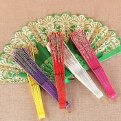 Resim 1 adet Tek Çiçekli Katlanır Yelpaze Çin Klasik Antik Tarz Dans Bahar Yelpazesi Plastik Yelpaze Fotoğraf Aksesuarı Katlanır Yelpaze Çok Renkli Pembe Siyah Gümüş Katlanır Yelpaze 