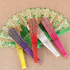 Resim 1 adet Tek Çiçekli Katlanır Yelpaze Çin Klasik Antik Tarz Dans Bahar Yelpazesi Plastik Yelpaze Fotoğraf Aksesuarı Katlanır Yelpaze Çok Renkli Pembe Siyah Gümüş Katlanır Yelpaze 
