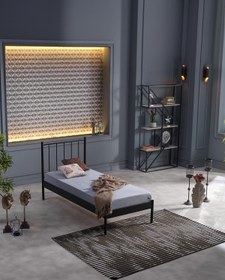 Resim Unimet Falez-st Tek Kişilik Metal Karyola-siyah (YÜKSEK BAŞLIKLI) (AHŞAP LATALI) 