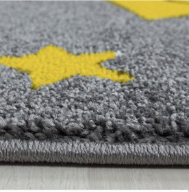 Resim Soft Yumuşak Çocuk Odası Halısı Kuyruklu Yıldız Desenli Gri Beyaz Sarı Sarı 