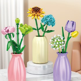 Resim Yapı Bloklarıyla Ebedi Çiçek Oyuncak Modelleri, Pembe Gül, Karantinumu Krizantiye Yasemin Ayçay Mor Lale Buketi İnşa Bloğu ile Düzenlenmiş Festival Hediyeler 