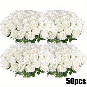 Resim 50 adet Beyaz Gül - Gerçekçi Yapay Gül DIY Düğün Buketleri, Gelin Hediyeleri, Masa Dekoru ve Ev Dekorasyonu için, Kaplama Gerektirmez, Düğün Dekorasyonları, Zarif Çiçek Aranjmanı, Doğal Görünümlü Gül 