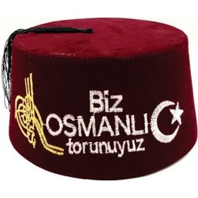 Resim İslam Yayın Hediyelik Fes Işlemeli Biz Osmanlı Torunuyuz Kırmızı 