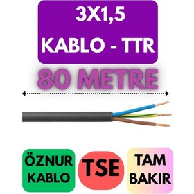Resim Öznur 3x1,5 Ttr Kablo Metre Seçenekli Siyah - 80 Metre 