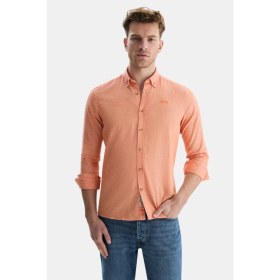 Resim Ucla Jacquez Turuncu Keten Nakışlı Standard Fit Erkek Gömlek 