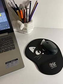 Resim Siyah Beyaz Kedi Baskılı Bilek Destekli Mouse Pad 