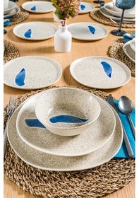 Resim Blue Leaf Geo 24 Parça 6 Kişilik Porselen Yemek Seti 