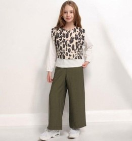 Resim Escabel Kız Çocuk Leopar Bluzlu Pantolon Takım-15591 Haki 