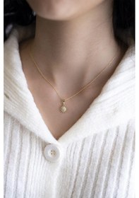 Resim Taşlı Modern Güneş Altın Kolye 