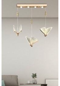 Resim Elegance Modern Kelebek Tasarım Üçlü Sarkıt Led Avize Sıralı Yemek Masası Rose Gold Sarı Gold 