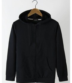 Resim Ünisex Basic Slim Fit Kapüşonlu Fermuarlı Cepli Sweatshirt Siyah Siyah 