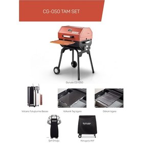 Resim Guruss Cg-050 Kömürlü Barbekü Mangal Tam Set Oksit Kırmızı Model:grs07 