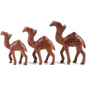 Resim Dekoratif Teak (Tik) Ağacı Ahşap Üçlü Deve Seti El Yapımı 