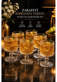 Resim 6 Lı Ayaklı Kristal Cam Meşrubat Kokteyl Bardağı Bardak 280ml Şeffaf 