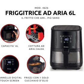 Resim Ariete Airfryer 6L Paslanmaz Çelik Yağsız Pişirme LED Ekranlı 1050 W Kapasiteli Fritöz 