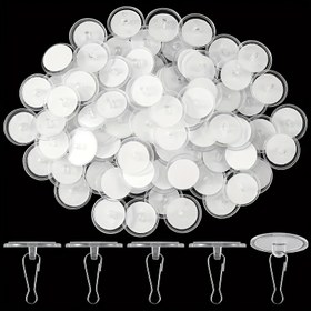Resim 100 Çift Şeffaf Kendinden Yapışkanlı Tavan Kancaları - Kolay Kurulum, Zarar Vermeyen, Delme Gerektirmeyen, Parti Süslemeleri, Noel, Doğum Günleri, DIY Ev Dekoru, Bayraklar, Afişler ve Depolama için Plastik Kancalar, Çok Yönlü Asma Çözümü | Şeffaf Tavan Kancaları | Paslanmaz Çelik Kancalar, Yardımcı Kancalar 
