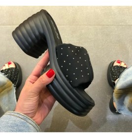 Resim Bags Shoes Guja 24Y427-1 Kadın Kalın Topuklu Platform Taban Taşlı Terlik 