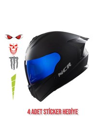 Resim Ncr Rapid Mavi Cam Kapalı Kask Ece Belgeli Mat Siyah 