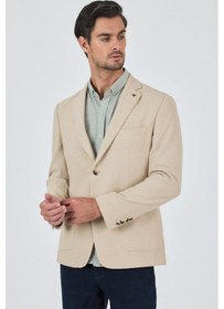 Resim İmza Açık Bej Mono Yaka Düz 2 Düğme Casual Esnek Slim Fit Ceket 1002250123 Açık Bej 