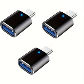 Resim 1 Adet/2 Adet/Paket USB C'den USB Adaptör Seti, Mavi LED Işıklı Siyah Kasa 2 İnç, USB C Erkekten USB 3.0 Dişi Dönüştürücü, MacBook Pro 2019/2018/2017 ve Diğer Type-C Cihazlar ile Uyumlu (Flash Sürücüler Dahil) 