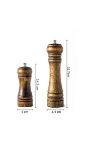 Resim Ahşap Karabiber Tuz Öğütücü Değirmen Tuzluk 14 Cm Ve 21 Cm 2'li Kahverengi 