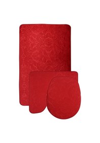 Resim Ultrasoft Desenli Kırmızı 3 Lü Banyo Paspası Halısı Seti Kaymaz T Kırmızı 
