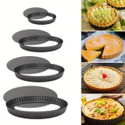 Resim 4 adet, 10.16 / 15.24 / 20.32 / 25.4 cm yapışmaz pizza tavası, kek kalıbı, pizza kek tatlı pişirme tavası, çıkarılabilir altlı, yuvarlak krizantem pasta tavası, yeniden kullanılabilir karbon çelik kiş bakeware, fırın pişirme dayanıklı karbon çelik pişirme kalıbı 