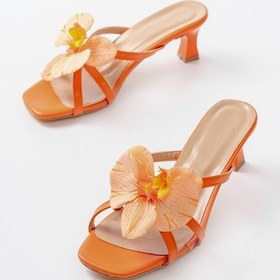 Resim S-622 Orange Orkide Detaylı İnce Topuklu Kadın Terlik Taba 