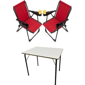 Resim Silva 2 Adet Kamp Sandalyesi Bardaklıklı Lüks Kırmızı + MDF Masa Kırmızı 