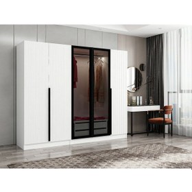 Resim Kale Plus 5 Mebran Kapaklı 2ç Dolap Beyaz Mebran Füme Cam 190cm Beyaz 