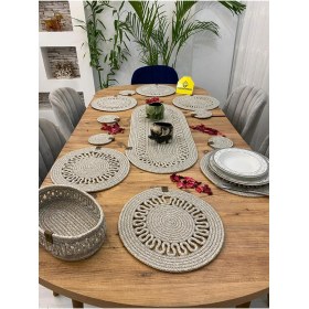 Resim Jütex Home Jüt Hasır Amerikan Servis Supla Runner Sepet ve Bardaklık 14 Lü 