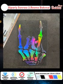 Resim Onur Reklam İskelet El Rock İşareti Sticker – Suya Dayanıklı, 15x22 cm (Renk Seçenekli) 