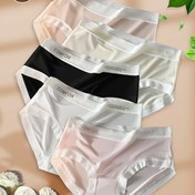 Resim 5 Adet Kadın Seksi Orta Bel Külot - Nefes Alabilen Buzlu Lif Kumaş, Rahat & Dikişsiz Tasarım "KONFORT" Yazılı, Çeşitli Renkler (Beyaz, Pembe, Siyah, Bej) Yazlık Günlük Giyim için, Konforlu İç Çamaşırı, Eğlenceli İç Çamaşırı, Yumuşak Dokulu 
