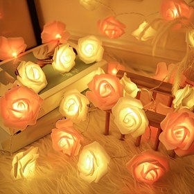 Resim 1 adet 2m uzunluğunda LED Simüle Gül Çiçeği Dizisi Işıkları, LED Simüle Gül Çiçeği Renkli Işıklar, 10 Başlıklı Işıklı Gül Çiçeği Dizisi, Ev Dekorasyonu Tatil Atmosferi Dekorasyonu, Düğün Partisi Dekorasyon Dizisi (Pil Kutusu Dahil Değil) 