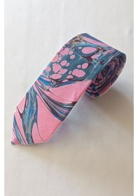 Resim Elifebru Exclusive Handicrafts Ebru Sanatı El Yapımı Pembe Kahve Mavi İpek Kravat Ikr 152 Çok Renkli 
