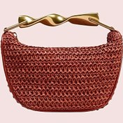 Resim Designer Elegance Koleksiyonu Lüks Mini Örgülü Çapraz Çanta - Kahverengi Rattan, Altın Metal Üst Sap ve Çıkarılabilir Ayarlanabilir Kayış, Plaj Hazır Fermuarlı Kapama & Astarlı Cepler, Kadınlar İçin Günlük ve Resmi Kullanım için Çok Yönlü, Dayanıklı Polyester Astar 