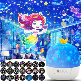 Resim Çocukların Yıldızlı Gece Lambası: 21 Film Ay & Yıldız Projektörü, USB ile Çalışan, Taşınabilir Yıldız Işıkları Projektör Lambası, Sevimli Unicorn Hediyesi Noel için, Otel Odası Dekoru 
