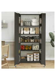 Resim Tilbe Çok Amaçlı 90 Derece Açılabilir 2 Kapaklı Kiler Erzak Mutfak Dolabı-90 Cm Antrasit 