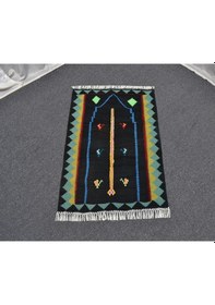 Resim Zehra Abla Halı Yeni El Dokuması Benzersiz Bayburt Mihraplı Seccade Siyah Yün Kilim 6403 